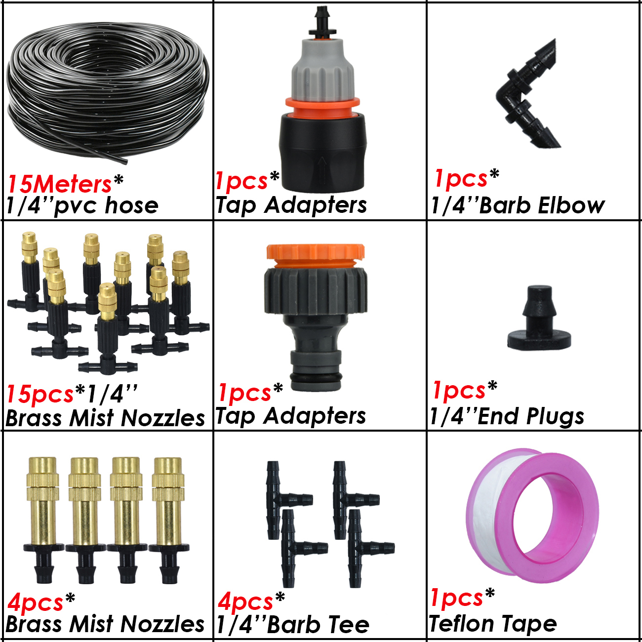 5M-50M Garden Misting Cooling System 1/4'' Drip Irrigation Outdoor Watering Brass Atomizer Nozzles 4/7mm Hose Greenhouse Parasol: Red