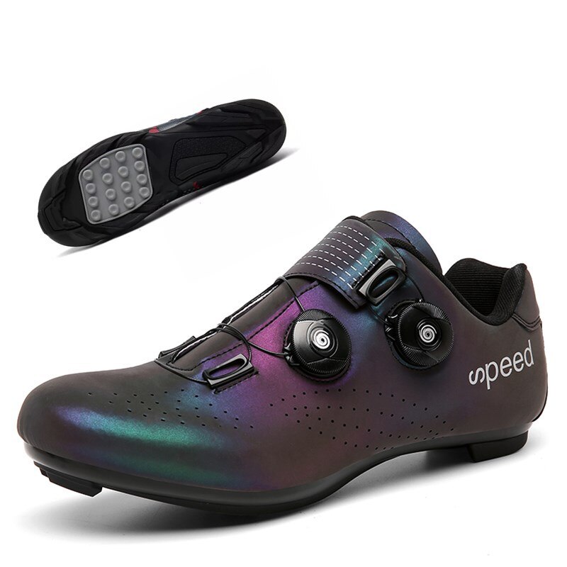 Athletic Bicycle Shoes MTB Cycling Shoes Men Self-Locking Road Bike Shoes Women Cycling Sneakers: Colorful rubber type