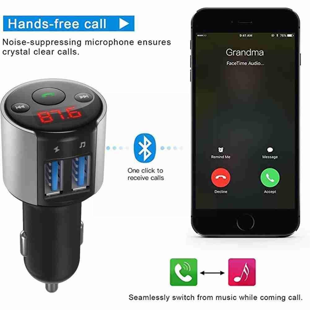 12V Car Bluetooth Transmitter Fm Transmitter Wireless Handsfree Mp3 Player Receiver Dual Fast Charger Usb Audio Car Accessories