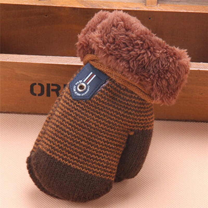 Winter Warm Baby Gloves Full Fingers Infant Girls Boys Thicken Knitting Mittens Rope Connection Kids Gloves: deep coffee