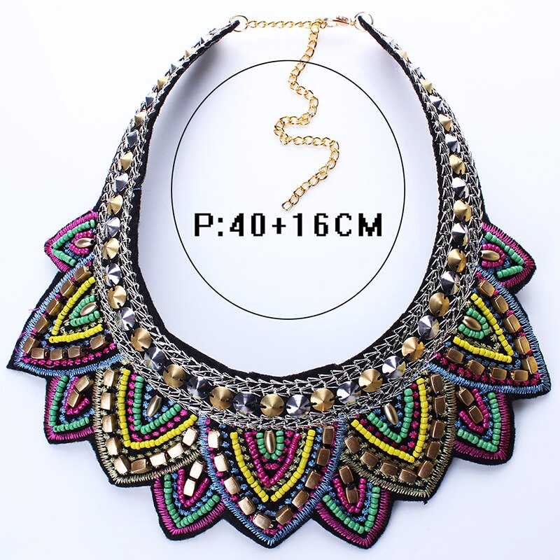 Collar bordado de para mujer, Estilo Europeo Americano, cuentas de cristal, Collar étnico, joya con cadena y pendiente, hecho a mano