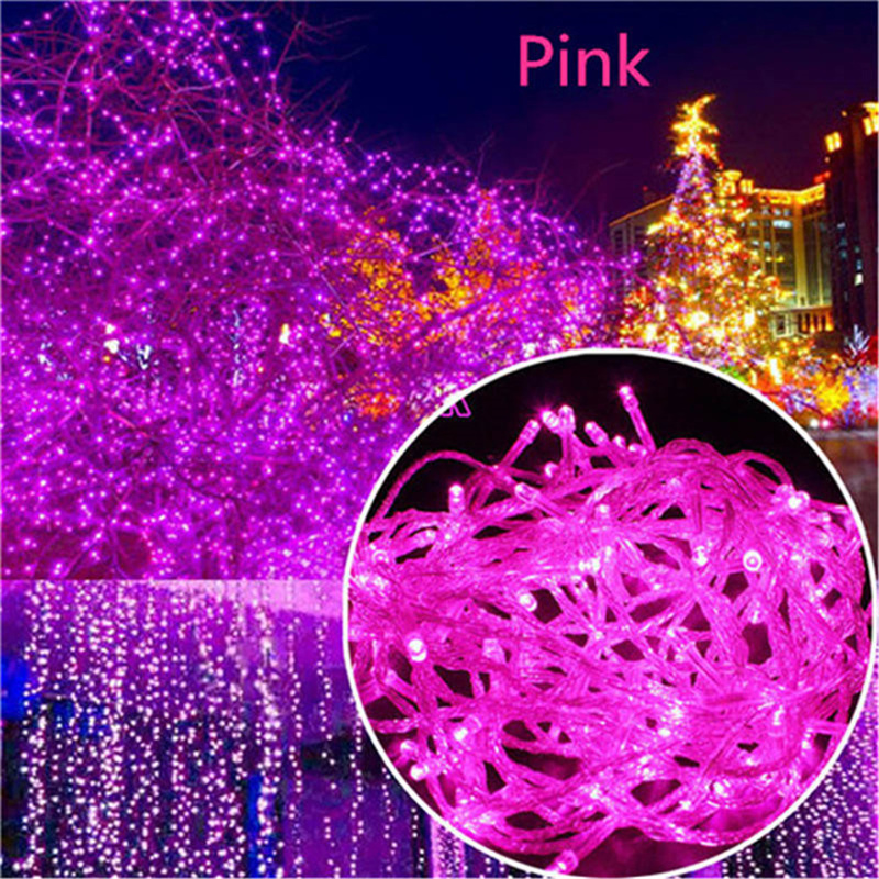 220V enchufe de la UE 10M Navidad al aire libre 100 guirnaldas de luces LED decoración lámpara de hadas para el hogar boda luces de vacaciones: Rosa