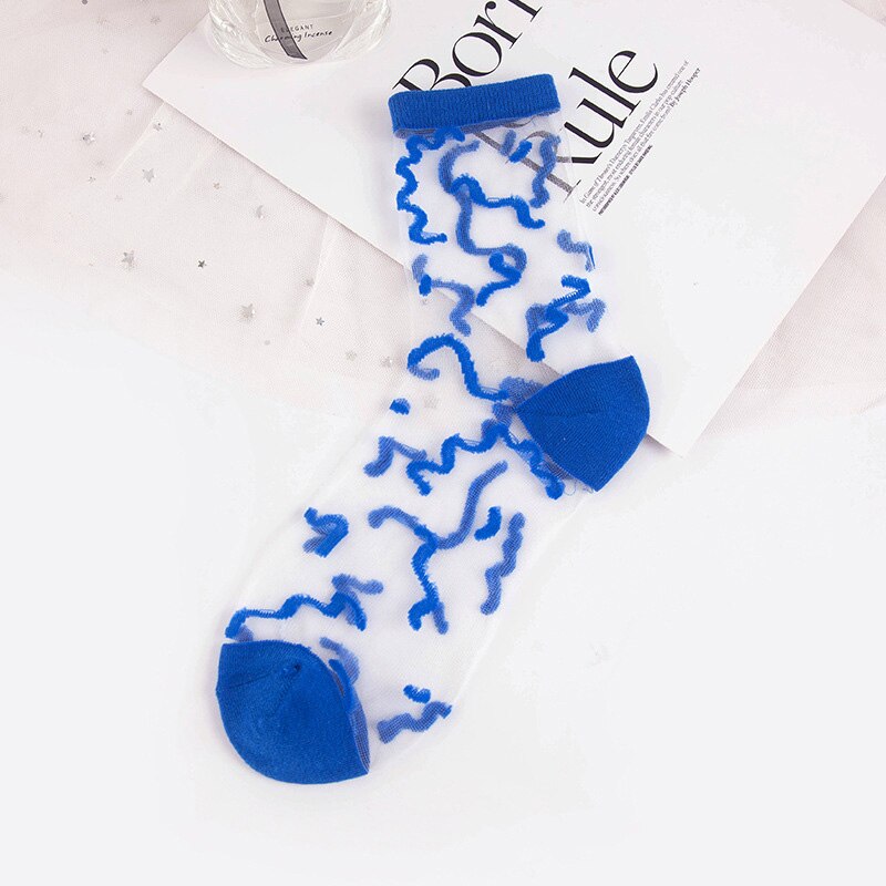 Summer Breathable Ultra-thin Glass Silk Socks Women Geometric Pattern Short Socks Girls Transparent Socks: Style 4