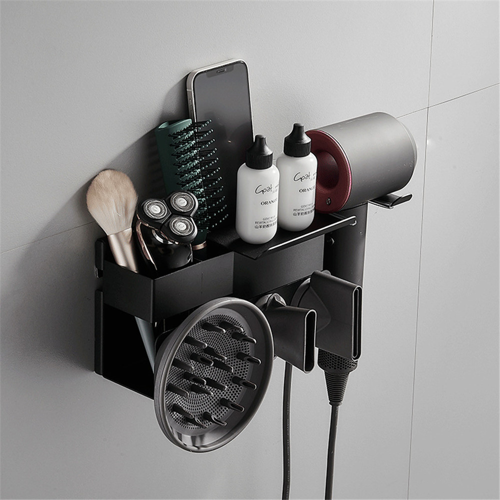 Hair Dryer Rack Black Stainless Steel Wall Mount Storage Rack Bathroom Waterproof Accessories Holder Organizer Home Decoration: DC62-3Holder