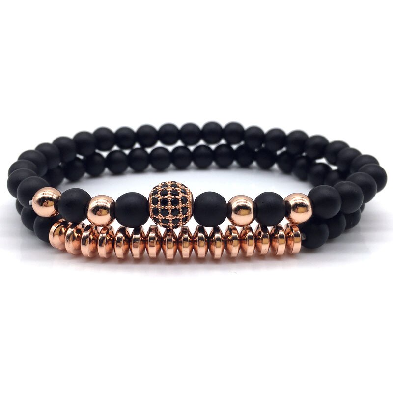 Mode 2 Stks/set Disco Armband Mannen Handgemaakte Pave Cz 6Mm Matte Bead Strand Armband Voor Mannen Sieraden: 3
