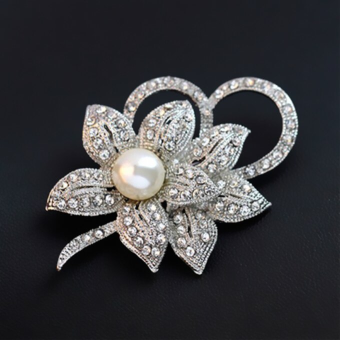 Broche de cristal de , broches elegantes de Bauhinia, Pin de solapa, broches de diamantes de imitación, ramillete, joyería de boda para mujer: Silver flower