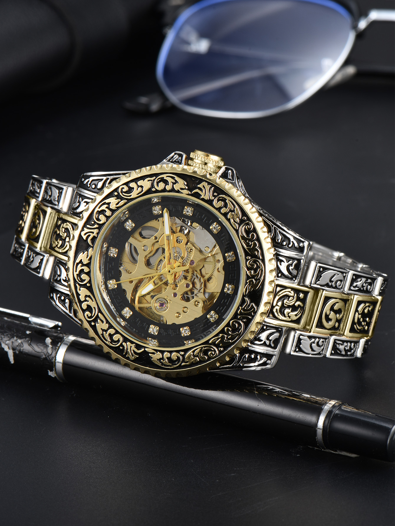 Reloj Automático LONGLUX, reloj mecánico retro de lujo, acero inoxidable tallado, resistente al agua, sin logotipo, reloj para hombre, para hombre