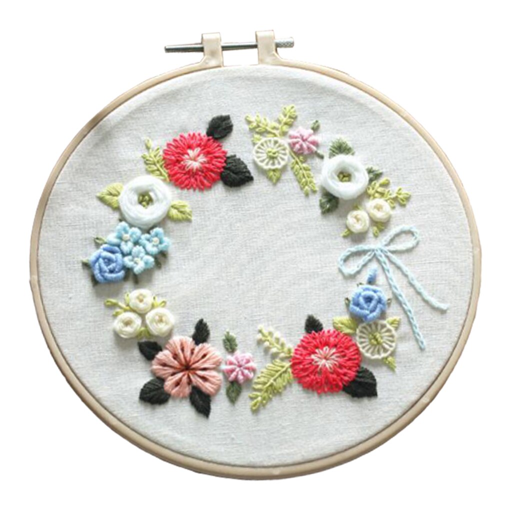 Flower Pattern Needle Thread Sewing Kits with Cross Stitch Hoop, Embroidery Material Package for Beginners Adults