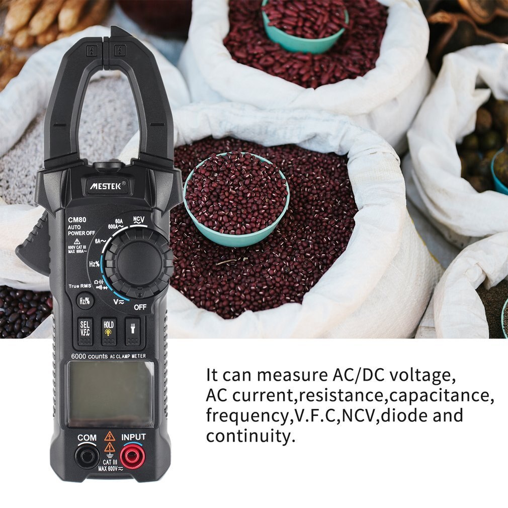 MESTEK CM81 Digital Clamp Meter True RMS Multimeter 5999 Counts AC/DC Volt Amp Ohm LowZ NCV Diode Tester with Flashlight