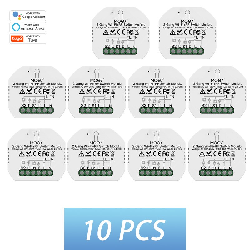 2 Gang 2 way WiFi Smart Light Switch WiFi+RF433 Smart Switch Module Tuya APP Remote Control Work with Alexa Google Home