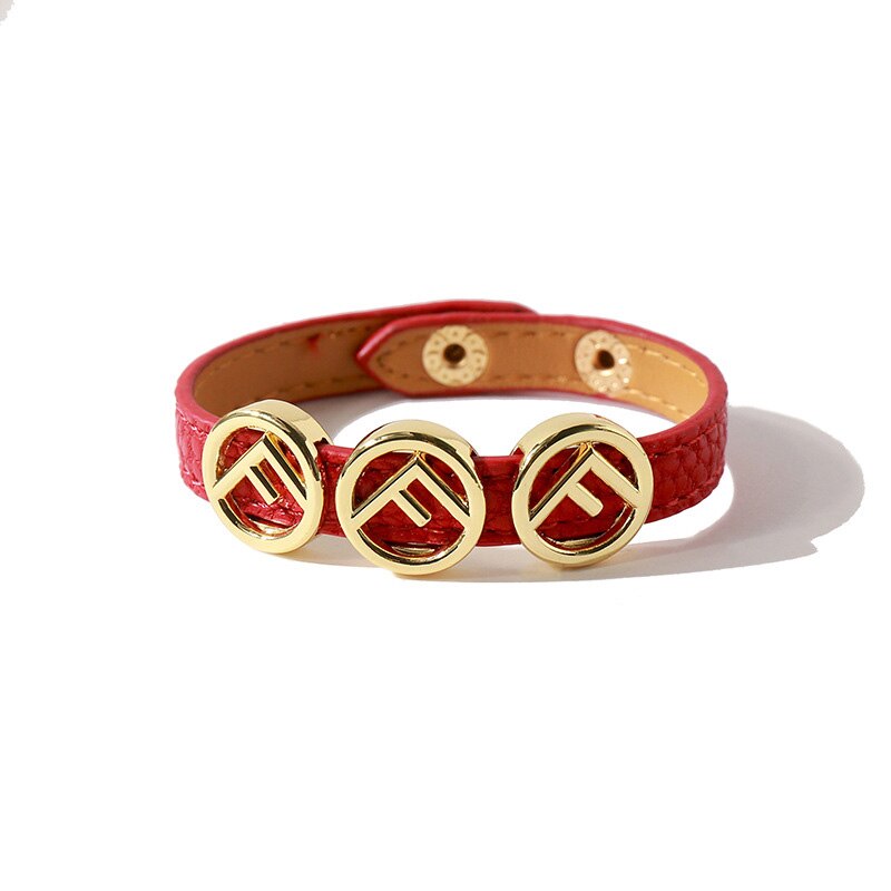 Alta qualidade estilo punk couro do plutônio 316l aço banhado a ouro f carta encantos pulseira & bangle para mulheres marca jóias atacado: Red