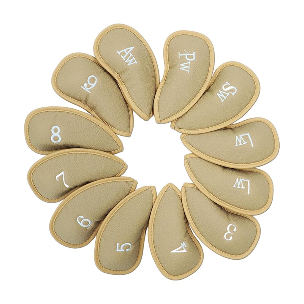 Couvre-têtes de Golf en cuir PU, 12 pièces, couvre-têtes de Golf à motifs brodés, équipements pour Sports de plein air