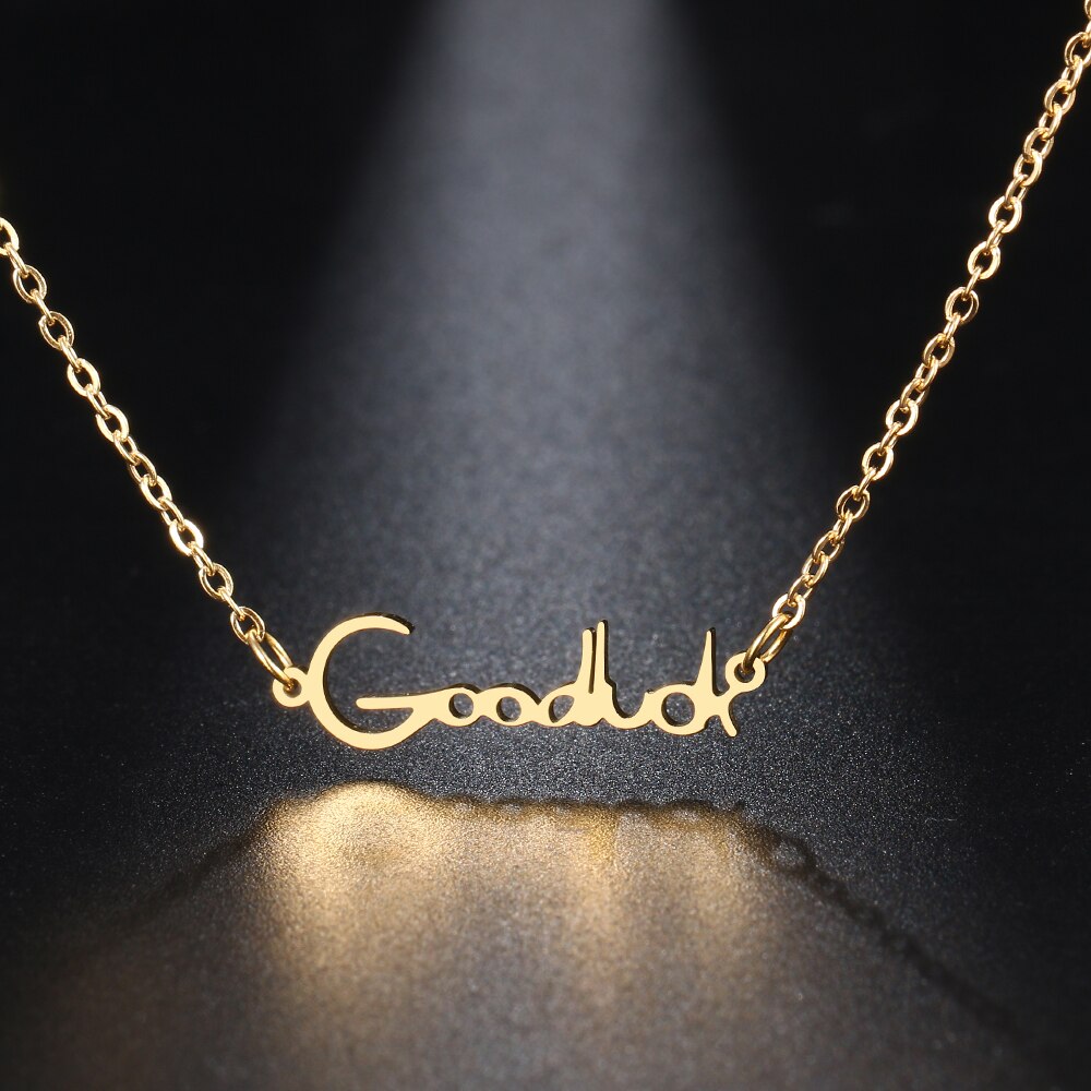 Collane in acciaio inossidabile lettera GoodLuck ciondolo catena collana di moda per gioielli da donna amici per feste regali per ragazza fortunata 1 pz: Gold