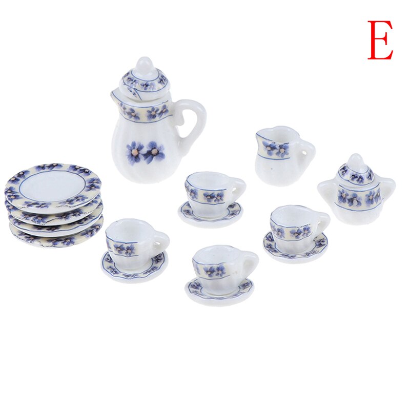 4 patronen 1:12 Miniatuur 15Pcs Porseleinen Kopje Thee Set Sits Bloem Servies Keuken Poppenhuis Meubels Speelgoed Voor Kinderen: E