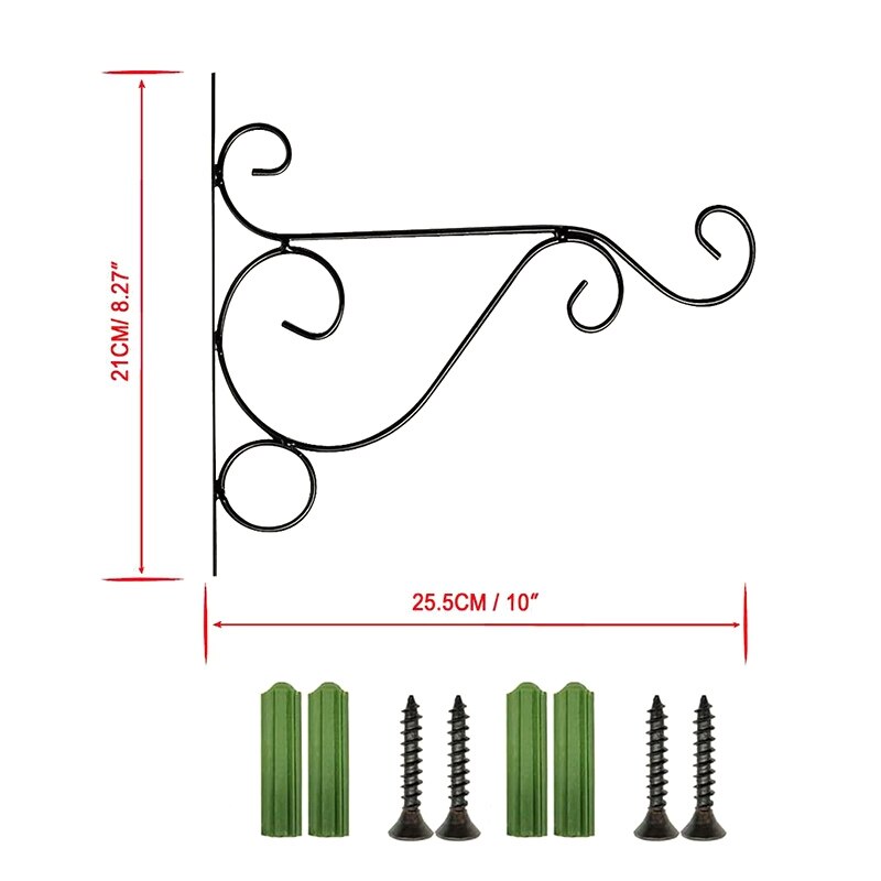 thumbnail: 2 Stuks Metalen Plantenhaak - Zware Muurbeugel Voor Manden, Lantaarns, Vogelvoeders - Zwart, Smeedijzeren Look