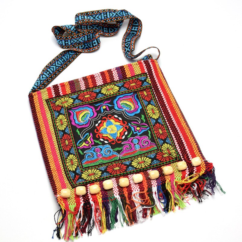 Retro Vintage Embroidery Boho Tote Messenger National Style Ethnic Shoulder Bag Tassel Tote Messenger Bag Hippie Crossbody