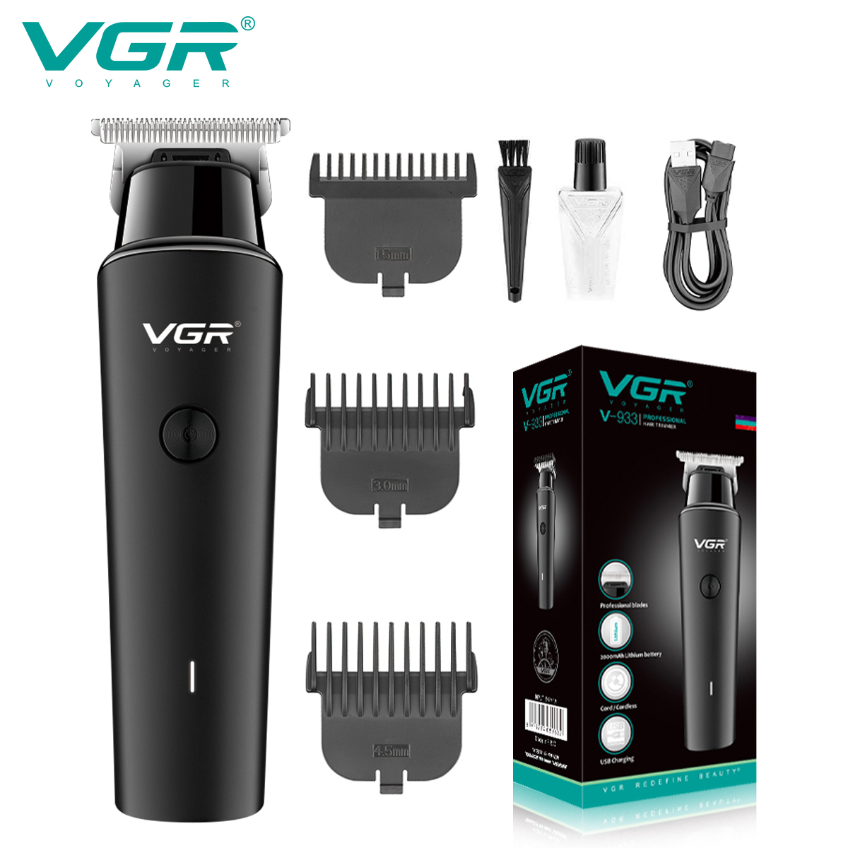 VGR Hair Trimmer Hair Clipper Hair Trimmer Haircut Machine Cordless Electric T-Blade Zero Cutting Machine V-933