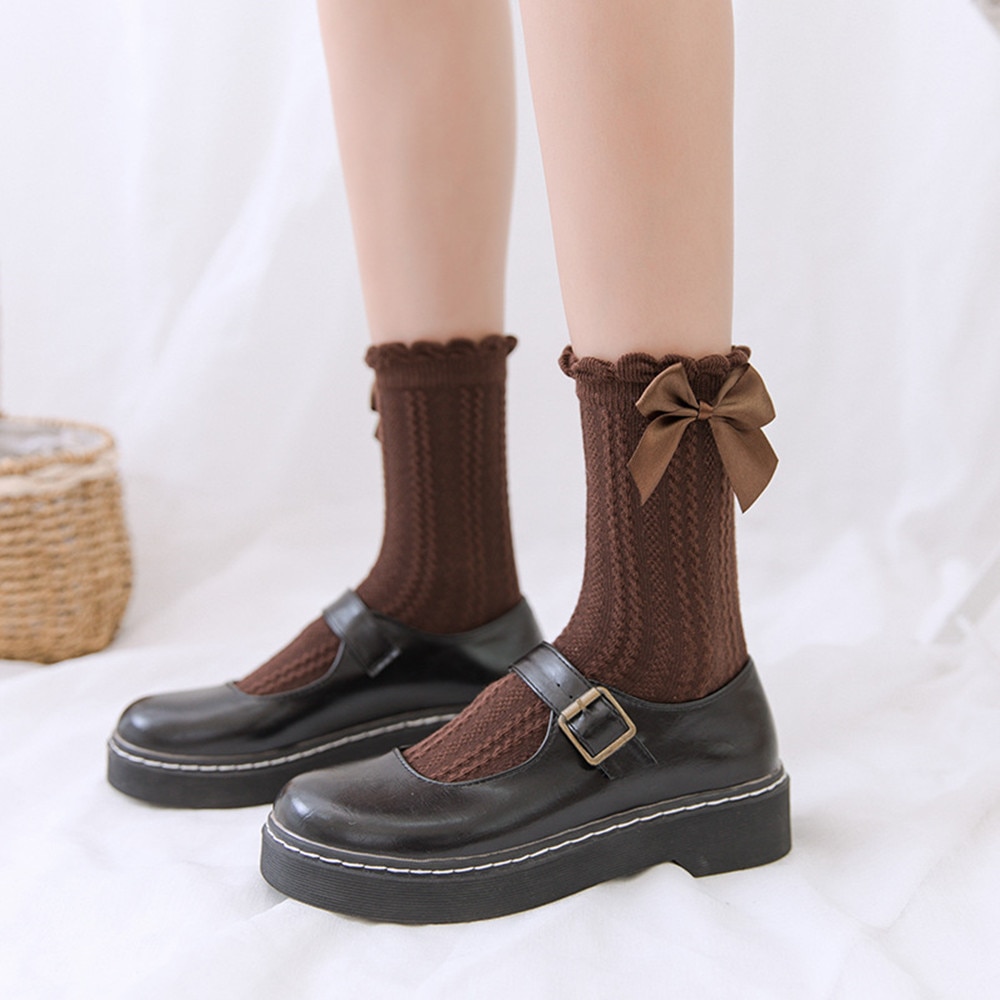 Medium Tube Woman Socks Ruffle Socks Lolita Bow Socks Cosplay Costumes Accessories Cotton Socks Cute Sweet Girl