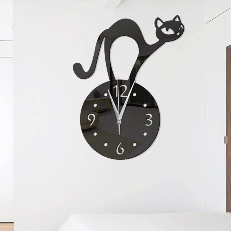Acrylic Mirror Wall Clock Cartoon Animal Hanging Wall Sticker Clocks Crafts for Home Bedroom Living Room Decoration