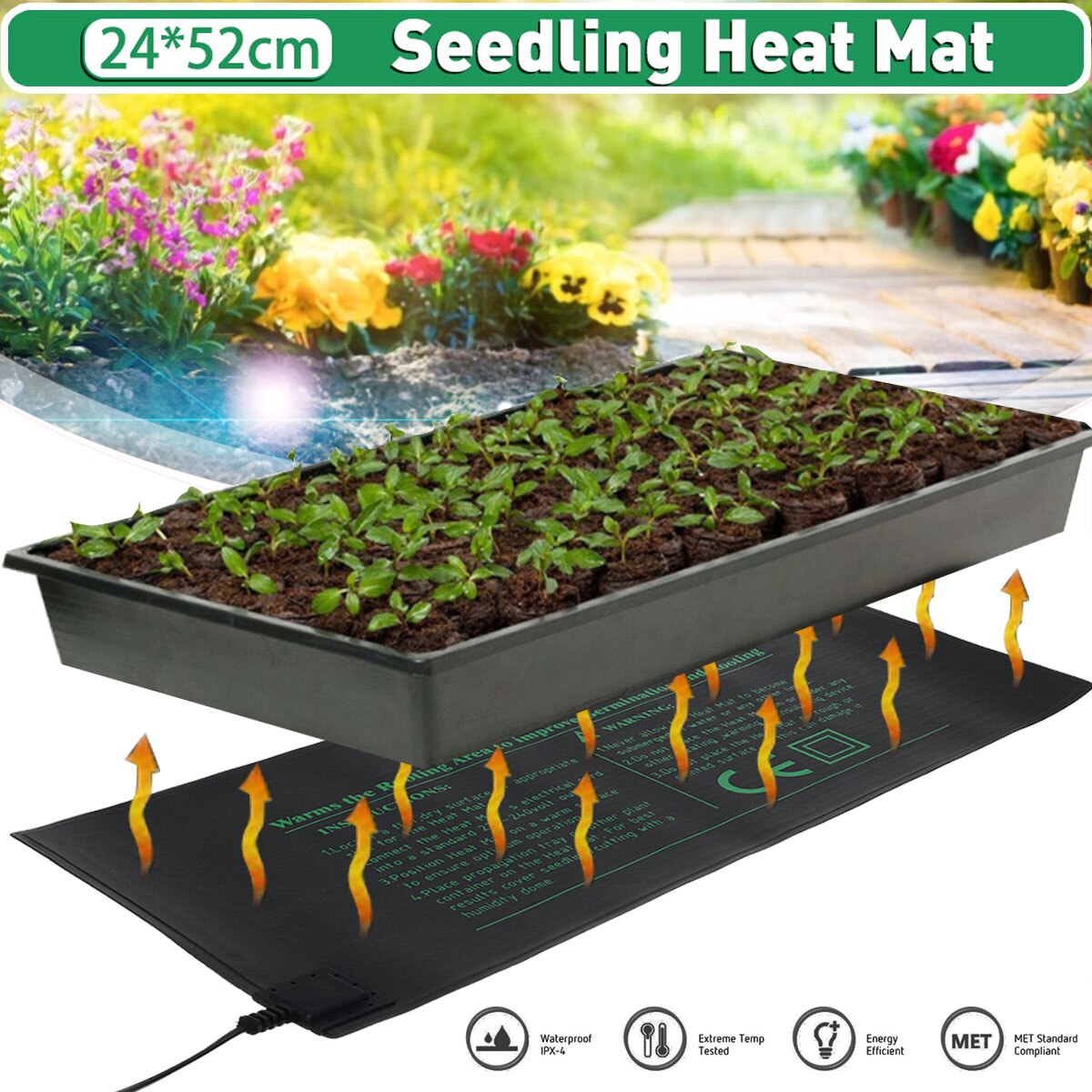 EU Plug Waterproof Heating Mat 24x52CM Plant Greenhouse Rooting Germination Propagation Clone Starter Pad Garden Supplies 220V