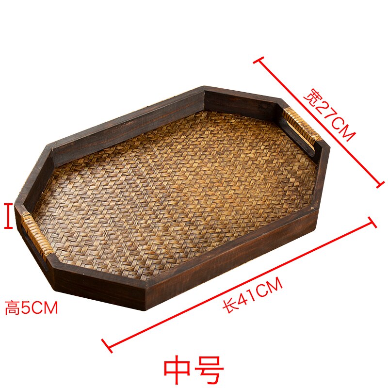 Whyou 1Pcs Hout Zuidoost-azi Ë Theewaar Cup Opslag Plaat Lade Vintage Spa Tafel Decor Woninginrichting Ornamenten Kantoor Essentiële: K about 41cm