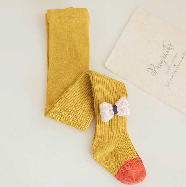 Medias de algodón con lazo para niños, pantimedias de bebé de punto para niño de 0 a 3 años, primavera y otoño: SK023yellow
