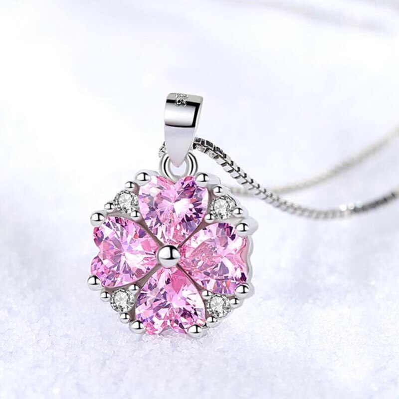 NEHZY S925 Stamp Silver Women&#39;s Jewelry Retro Simple Pink Crystal Zircon Pendant Necklace Long 45CM