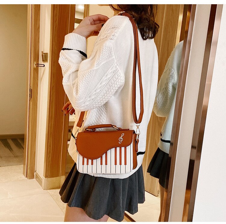 Enjoini søt piano mønster pu skinn uformell damevesker og veske skulderveske crossbody messenger bag veske