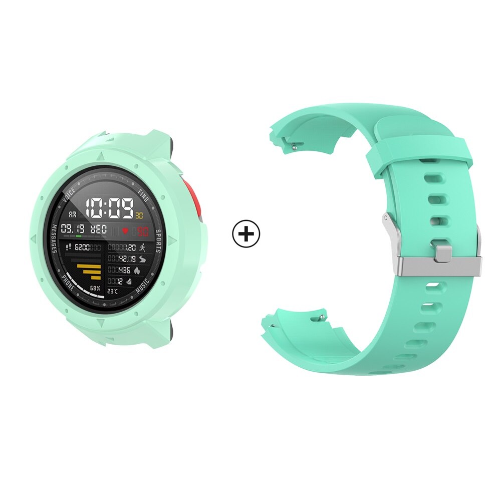 For Amazfit Verge A1801 Strap Smart Watch Band For Xiaomi Amazfit Verge 3 Case Cover Silicone Watchband + PC Protector Frame: Duck green