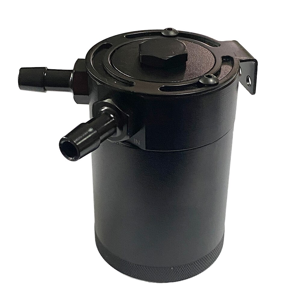 Universal 2 Port Anodized Oil Catch Can With Baffled Petrol Diesel Turbo Tank PCV Valve Reservoir: Black