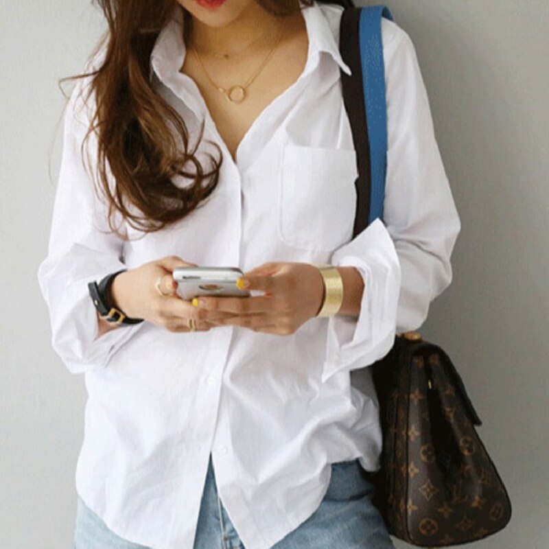 Ladies Loose Shirt Women Blouse Casual Lady Soft White OL Style Womens Workwear Office Female Tops Pure Lapel Blouses