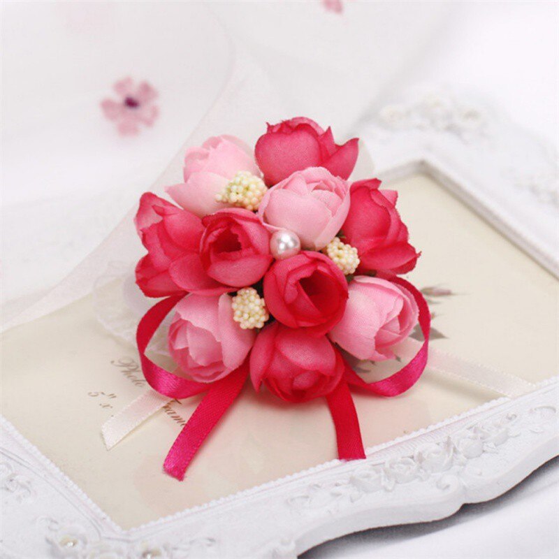 10pcs/lot Wrist Flowers Prom Wrist Flower Girls Bridesmaid Hand Flowers Wrist Corsage Bracelet Lace-up Flower Wedding Supply: B