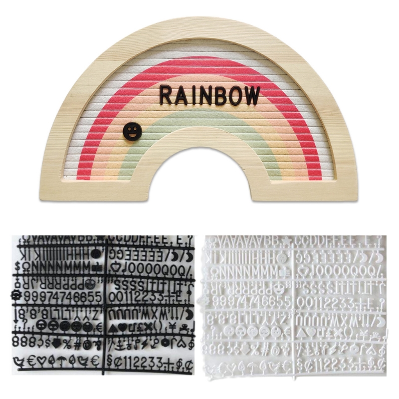 Rustic Wood Frame Rainbow Felt Letter Board with Changeable Letters Sign Message Board 87HA