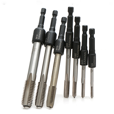 M4-M16 Tap Die Socket Adapter 1/4'' Hex Shank Square Driver Thread Tap Adapter Screw Tapping Chuck for Machine Tap Power Drill: with Tap 7pcs
