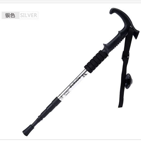 Albium alloy ski walking stick shock absorber sleeve handle curved handle four-section walking stick outdoor goods: Silver