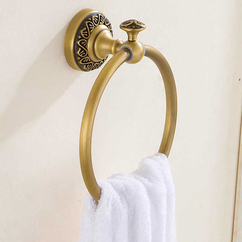 Antikke messing badeværelsesglas og holder vægmonteret dobbelt keramisk kop messing rack badeværelse tilbehør: Håndklæde ring