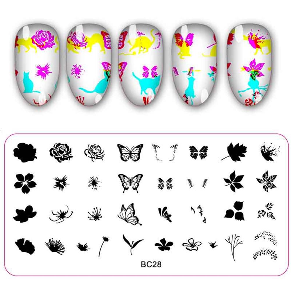 Fuld skønhed halloween kranium ben ugle edderkop jul negle stempling plade manicure billede skabelon festival negle stencil 12*6cm: Bc28