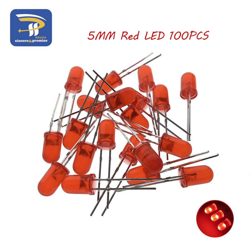 5 farver *20 stk = 100 stk 5mm led diode lys diverse sæt grøn blå hvid gul rød komponent diy kit original: Rød 100 stk