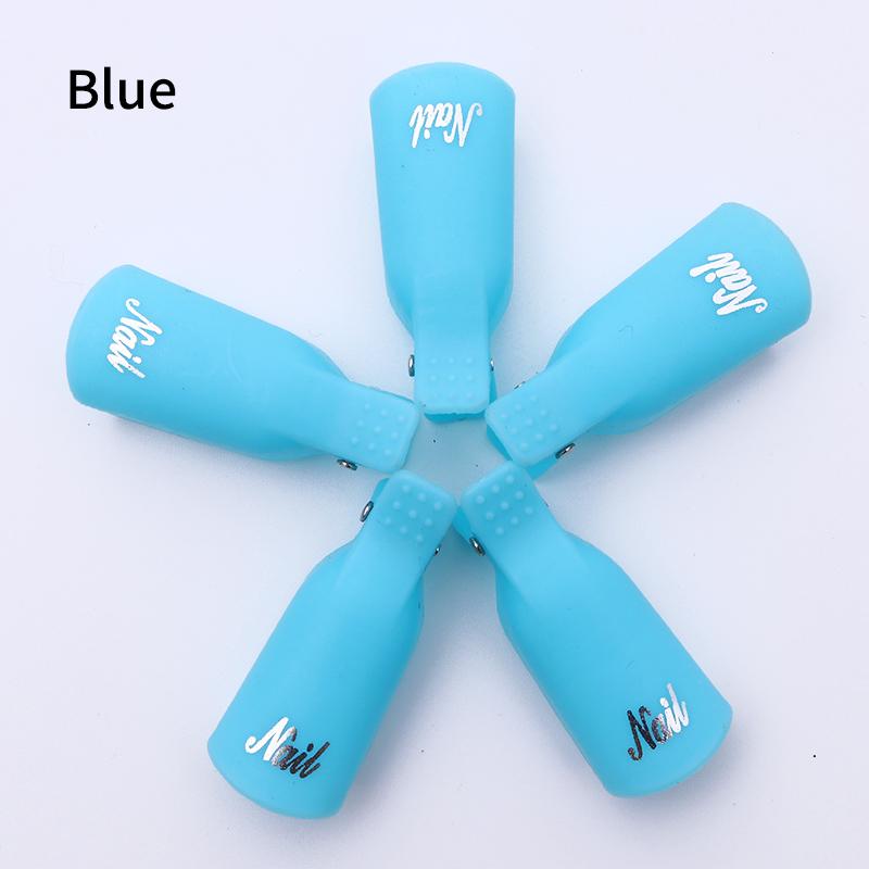 5 Stks/set Verwijderen Gel Nagellak Clips Caps Plastic Nail Art Losweken Cap Nail Cleaner Gel Nail Remover Manicure gereedschap: blue