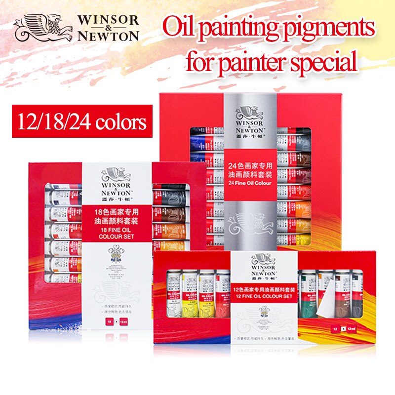 WINSOR & NEWTON-pinturas/pigmentos profesionales para pintura al óleo, 12/18/24 colores, 12ML, pigmentos de pintura fina al óleo para dibujo artístico