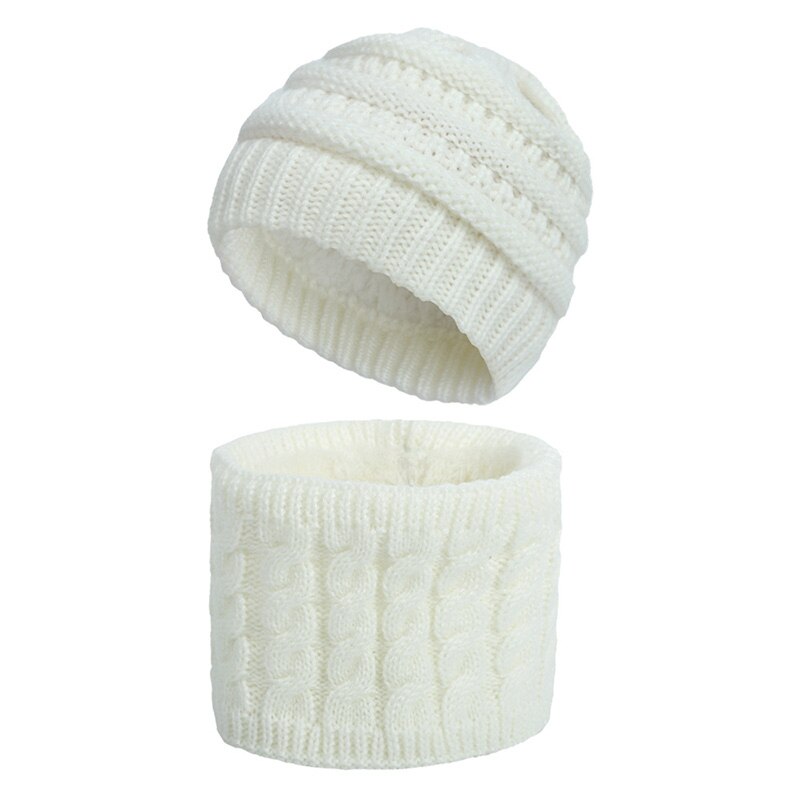 Winter muts en sjaal voor baby's, gebreide warme fleece gevoerde skimuts, dunne kindermuts, maat 889: Wit