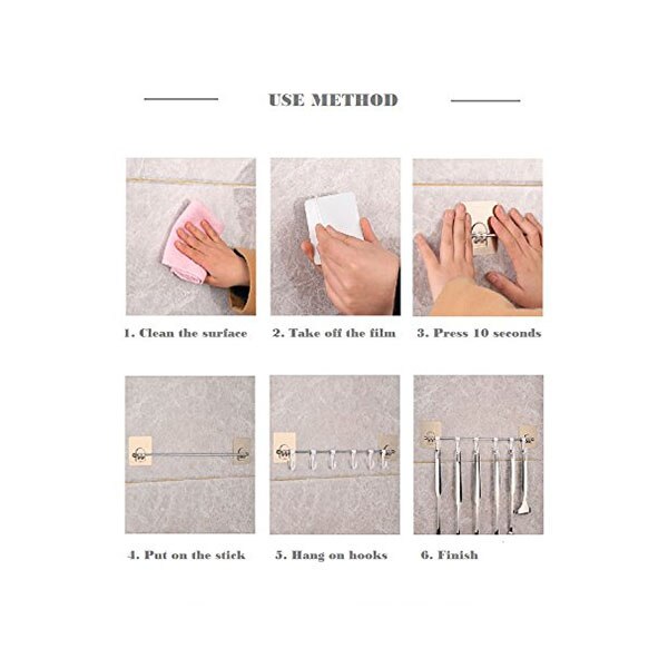 Barre murale cuisine support de rangement pour ustensiles spatule cocotte avec crochet mural étanche sans Trace Installation facile sans perceuse