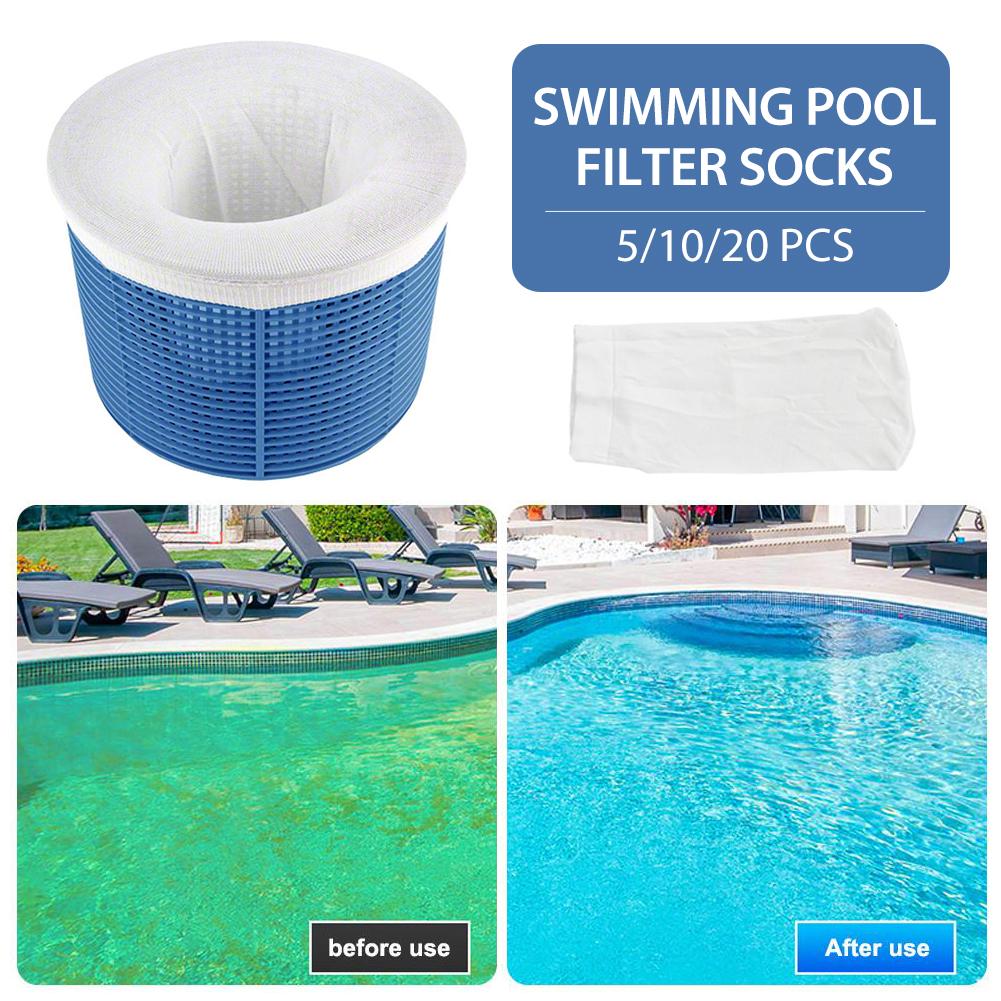 5/10/20 stk filter oppbevaring basseng skimmer sokker nylon svømmebasseng filter sokker for kurver skimmers hvit basseng rekvisita