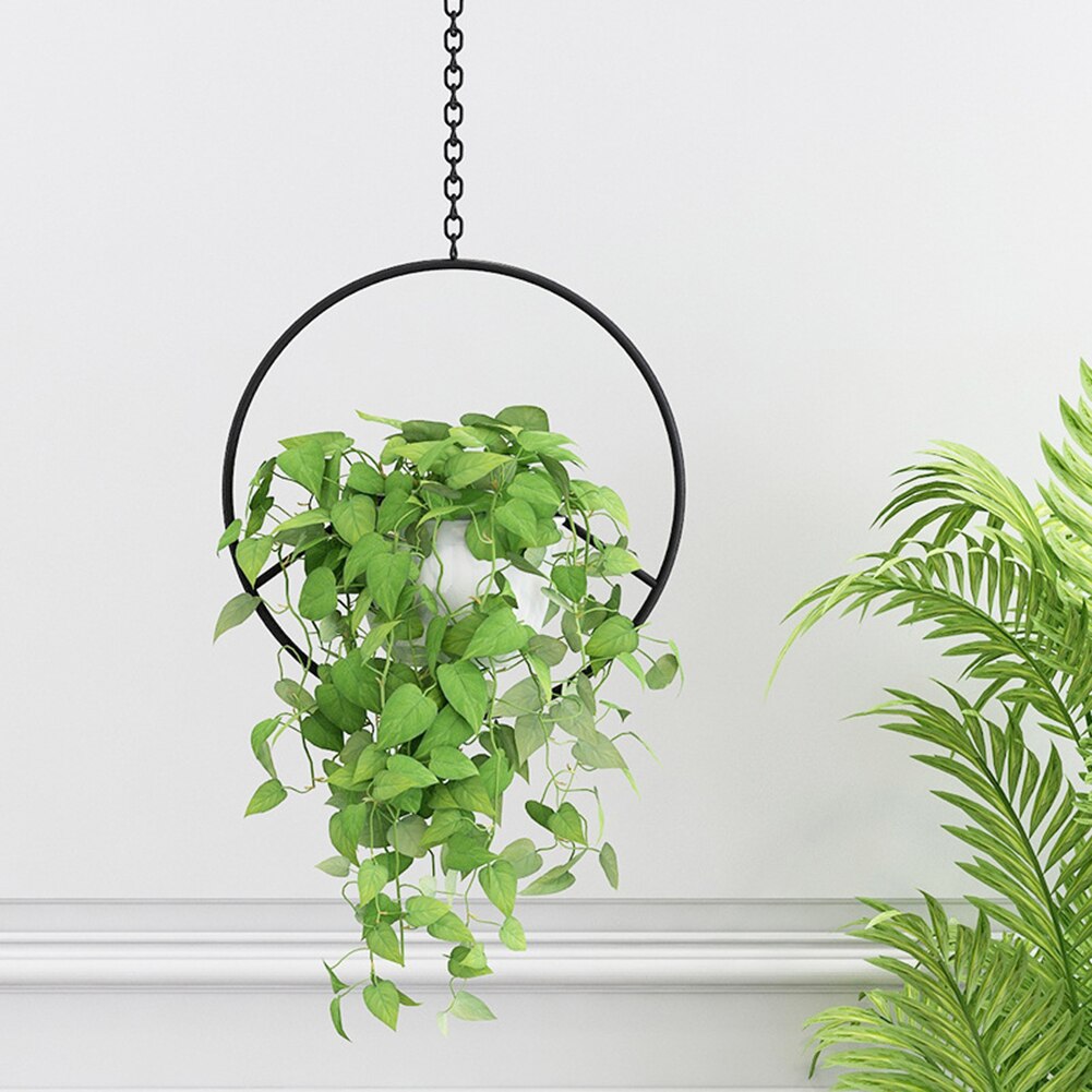 Iron Art Hanging Plants Holder Garden Balcony Flower Pot Air Plants Rack Container Geometric Flower Decoration Stand