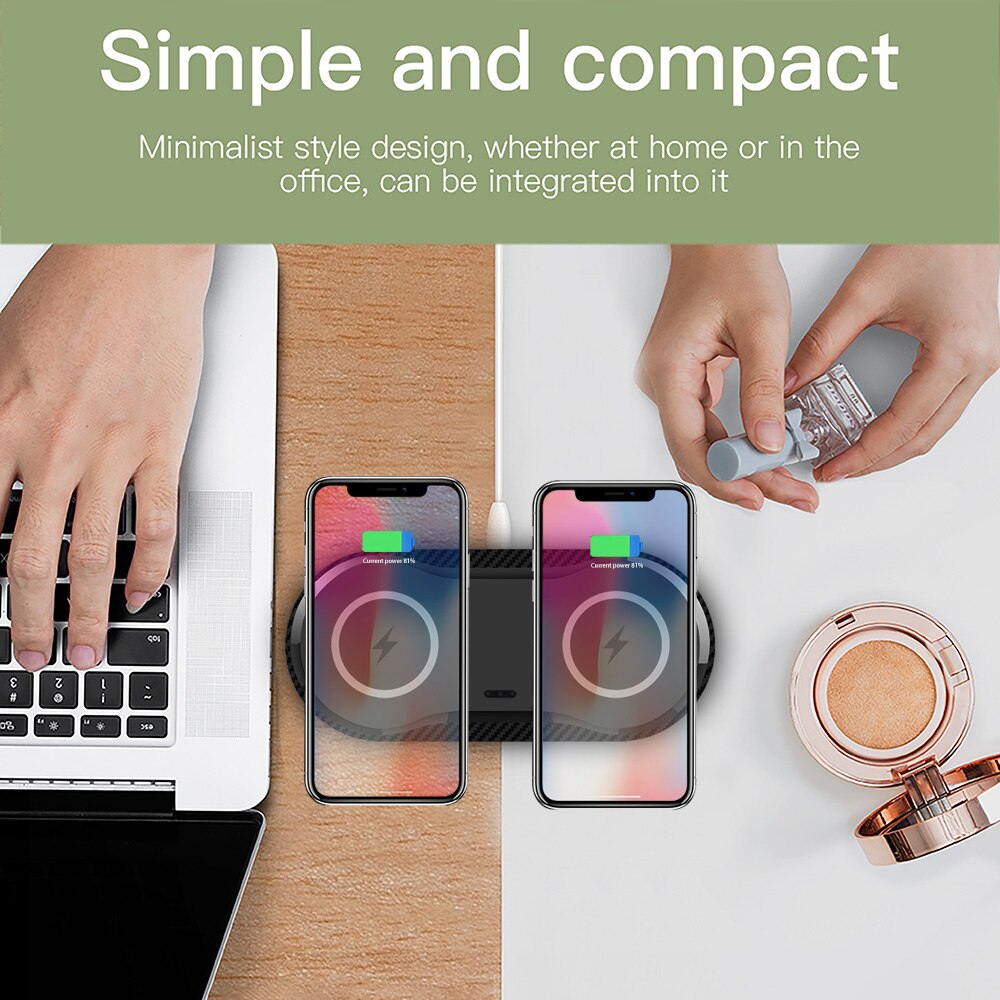 30W Dual Wireless Charger - 2-in-1 Fast Charging Dock for iPhone 12-8, Samsung S20-S9 - Dual 15W Pad