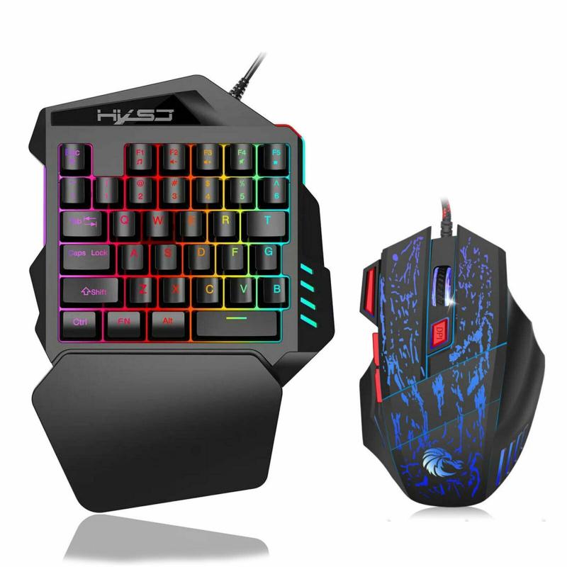 Een-Handed Gaming Toetsenbord Muis Combo Set Gamer Toetsenbord Rgb Led Toetsenbord Muis Kit Voor Laptop Computer Eten Kip game: 01 set