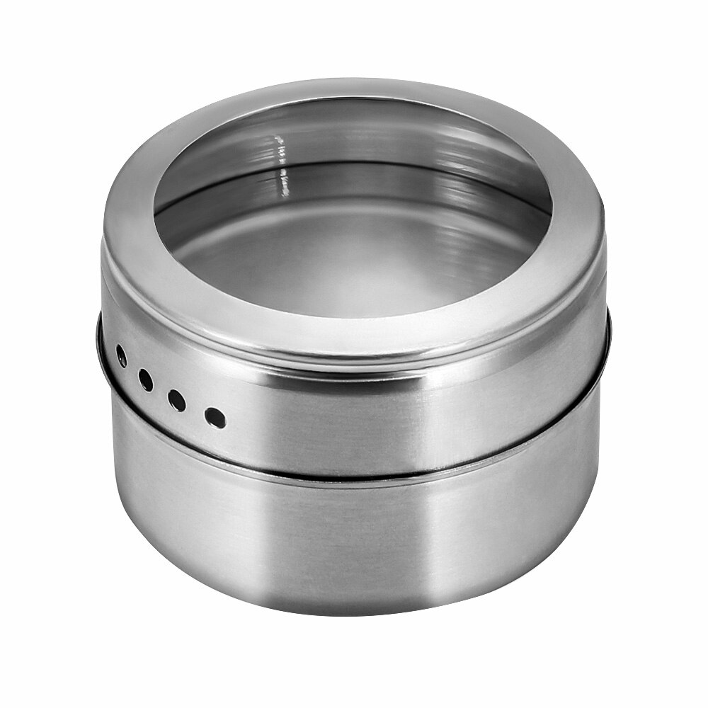 Transparent Lid Spice Magnetic Tin Pot Stainless Steel Spice Sauce Storage Container Pots Kitchen Condiment Holder Household: 1pcs