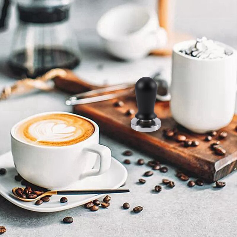 54mm Stainless Steel Coffee Tamper Press Flat Base Espresso Beans &amp; Cast Iron Teacups Set Tea Cups