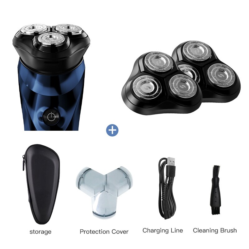 Electric Shaver 3D Floating Razor Rechargeable Shaving Machine Wet-Dry Dual Use Waterproof Fast Charging for Men Beard Trimmer: S2 Bag 2 Razors