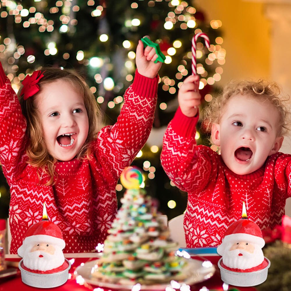 3pcs Cute Christmas Tealight Candles Santa Snowman Pine Cone Box Candle for Home Xmas Party Celebration Decorations